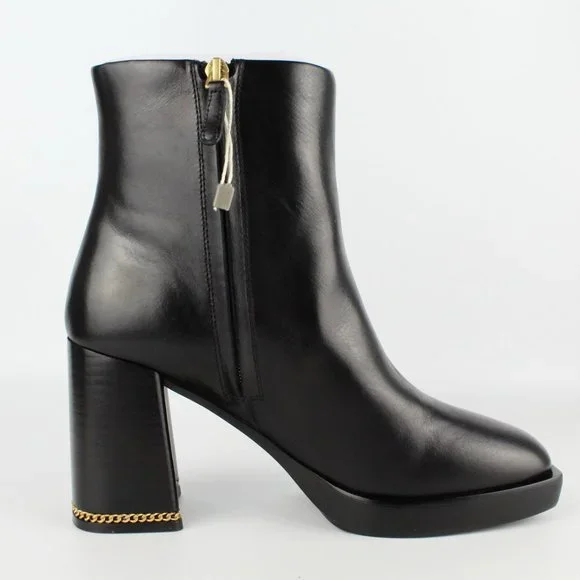 New TORY BURCH High Heel Leather Booties- Ankle Boots with Chain Accent